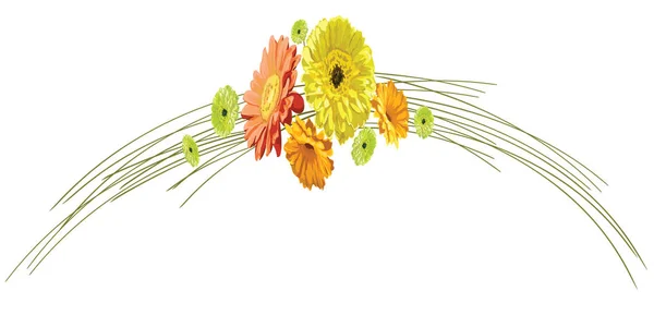 Carte à l'arc délicat de tiges et de fleurs de g brillamment dessiné — Image vectorielle