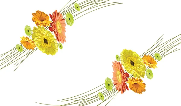 Çiçekler parlak çizilmiş bir daire içinde nazik bir çelenk ile kartı — Stok Vektör