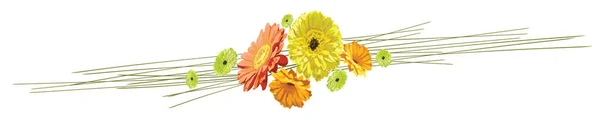 Bannière horizontale avec un bouquet de fleurs gerbe brillamment dessiné — Image vectorielle