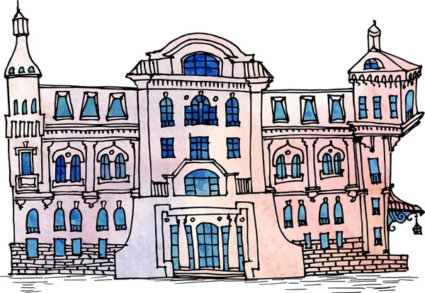 Målad vintage klassisk fasad av ett stadshus med en att — Stock vektor