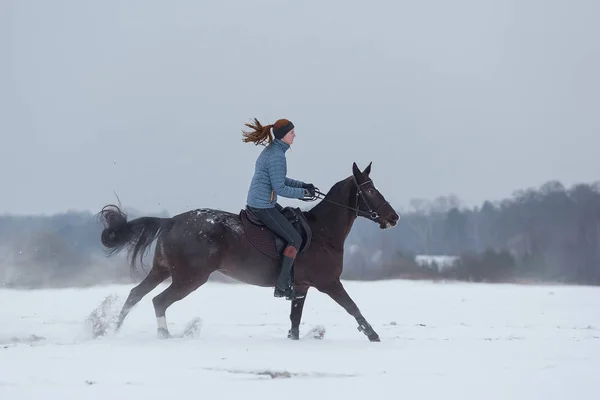 Young woman riding horse