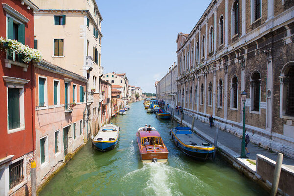 Beautiful sunny views of the canals of Venice, Italy
