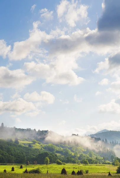 Haystack Morgon Ukrainska Byn Karpaterna — Stockfoto