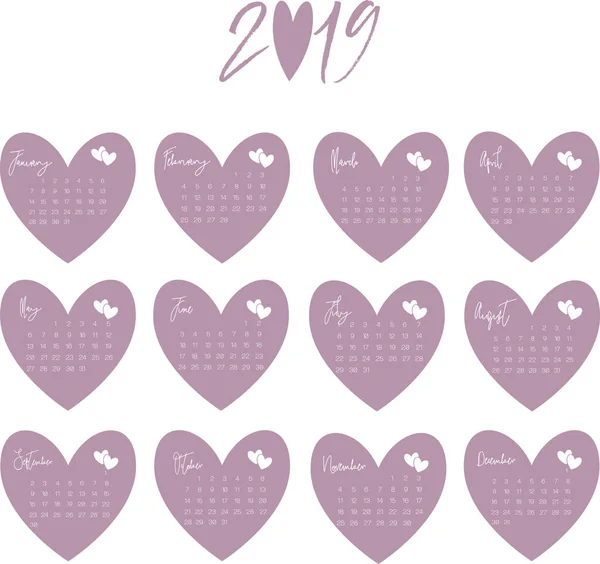 Calendar Design 2019 Simple Background Pink Design Week Starts Monday — Stock Vector