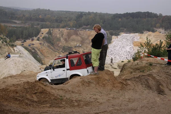 Exciting off road drivig in a sand winning pit — Stock Photo, Image