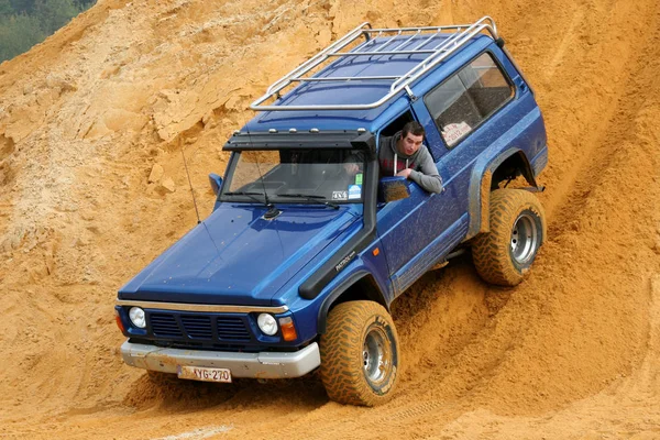 Exciting off road drivig in a sand winning pit — Stock Photo, Image