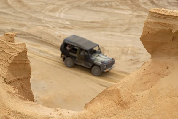 Exciting off road drivig in a sand winning pit — Stock Photo, Image