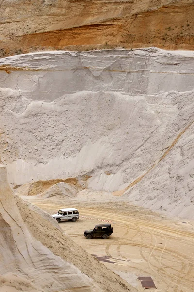 Exciting off road drivig in a sand winning pit — Stock Photo, Image