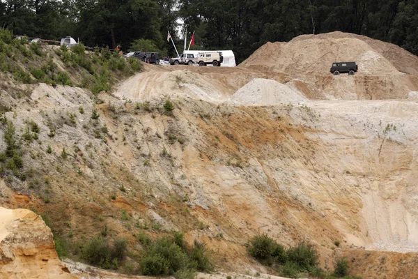 Exciting off road drivig in a sand winning pit — Stock Photo, Image