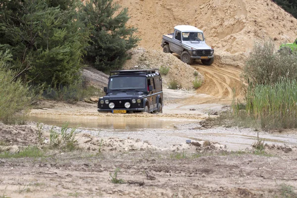 Exciting off road drivig in a sand winning pit — Stock Photo, Image