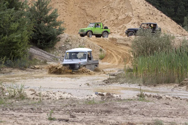 Exciting off road drivig in a sand winning pit — Stock Photo, Image