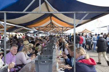 Mussles Yerseke liman yıllık olay sırasında yeme insanlar