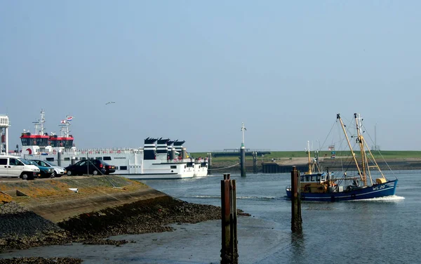 Ferry in the harbor of Lauwersoog — Stock Photo, Image