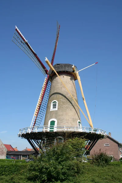 Holandia Holland Holenderski Zeeland Westkapelle Lipca 2017 Historyczne Holenderski Wiatrak — Zdjęcie stockowe