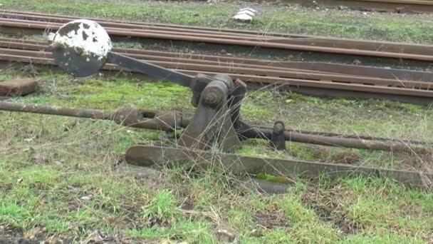 Dar Yol Eski Demiryolu Şalteri Rayların Çatallanması — Stok video