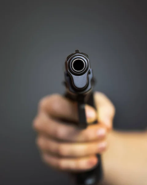 Handgun Pointed Camera Isolated Black Background — Stock Photo, Image