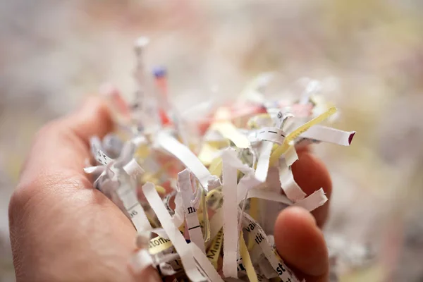 Shredded Documents Hand Holding Shredded Paper — Stock Photo, Image