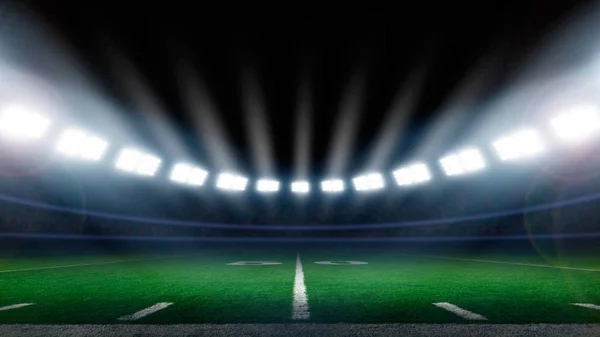 Futbol Amerykański Pole Oświetlone Przez Lampy Stadion — Zdjęcie stockowe