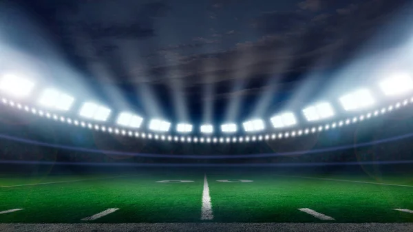 体育场灯光照亮的美式橄榄球场 — 图库照片