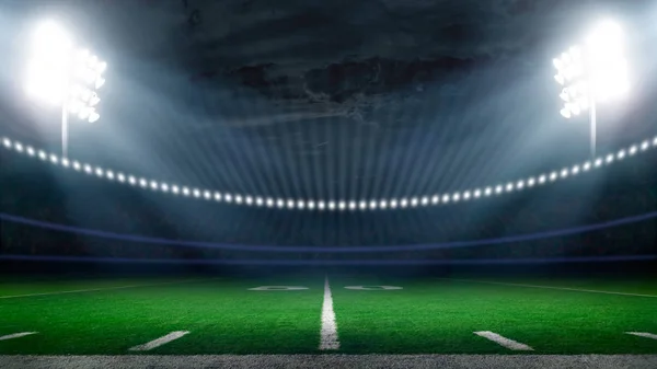 Campo Futebol Americano Iluminado Por Luzes Estádio — Fotografia de Stock
