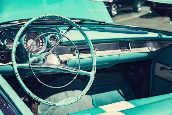 Interior Classic Car Steering Wheel Close — Stock Photo, Image