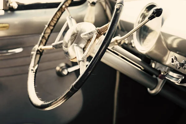 Interior Classic Car Steering Wheel Close — Stock Photo, Image