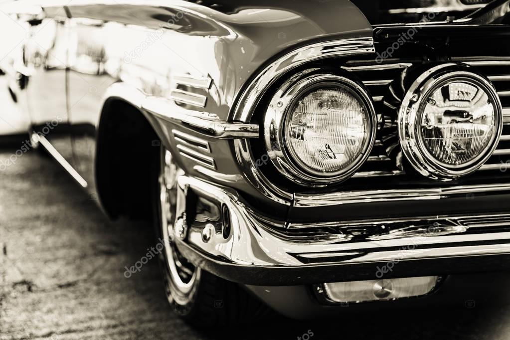 Classic car headlights close-up 