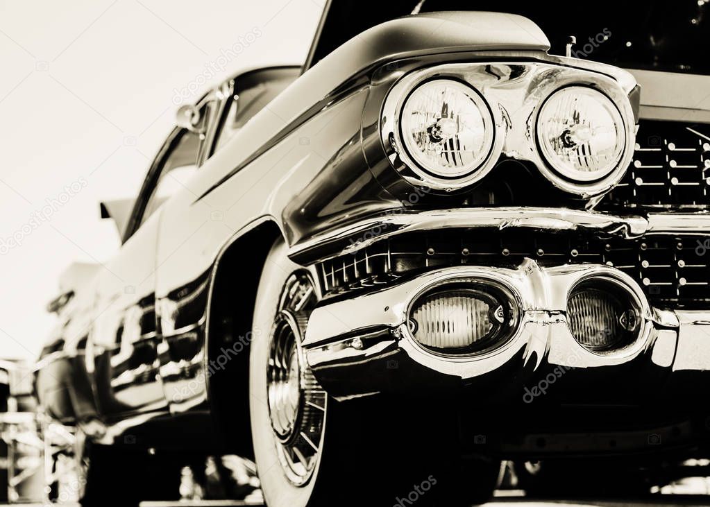 Classic car headlights close-up 