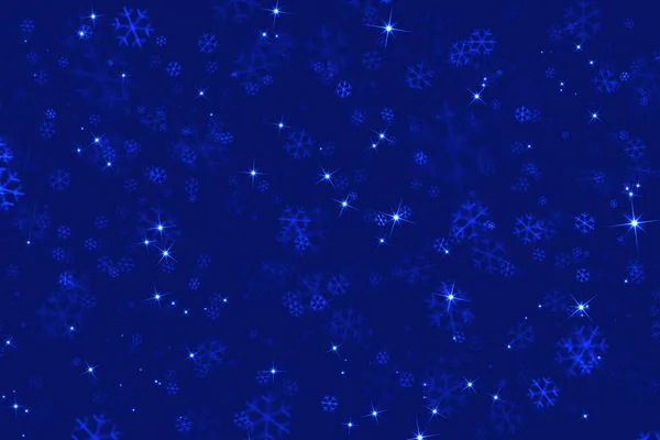 抽象的な青いクリスマスの背景と星と雪の結晶 — ストック写真