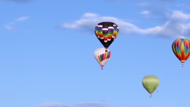 Mavi Gökyüzünde Uçan Çok Renkli Sıcak Hava Balonları — Stok video