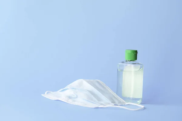 Maschera Medica Proteggere Contro Influenza Covid Con Gel Disinfettante Mani — Foto Stock