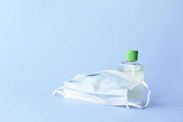 Maschera Medica Proteggere Contro Influenza Covid Con Gel Disinfettante Mani — Foto Stock