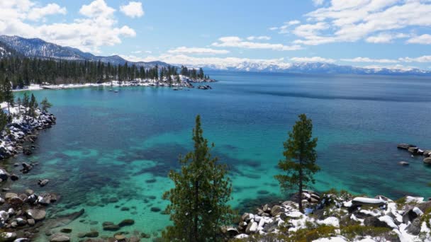 Lake Tahoe Snow Ground View Sand Harbor State Park Peaks — Stock Video