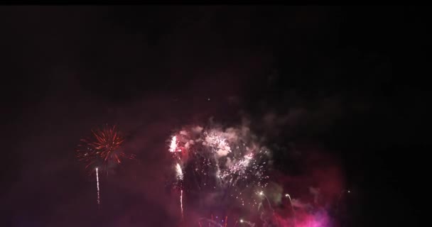 Echt Kleurrijk Vuurwerk Donkere Lucht Nationale Feestdag Nieuwjaar Viering — Stockvideo