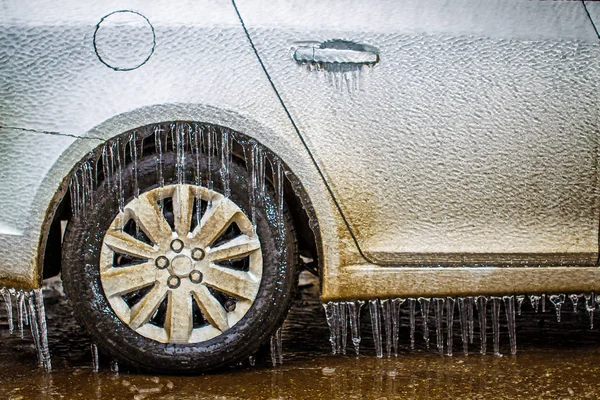 Fragment of car covered with ice — Stock Photo, Image