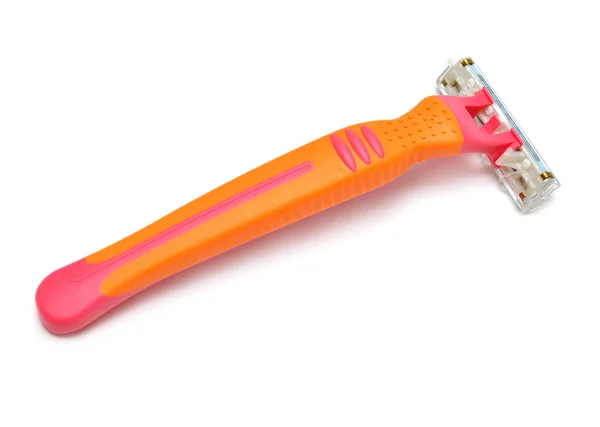 Frauen orangefarbenes Rasiermesser für die Rasur — Stockfoto
