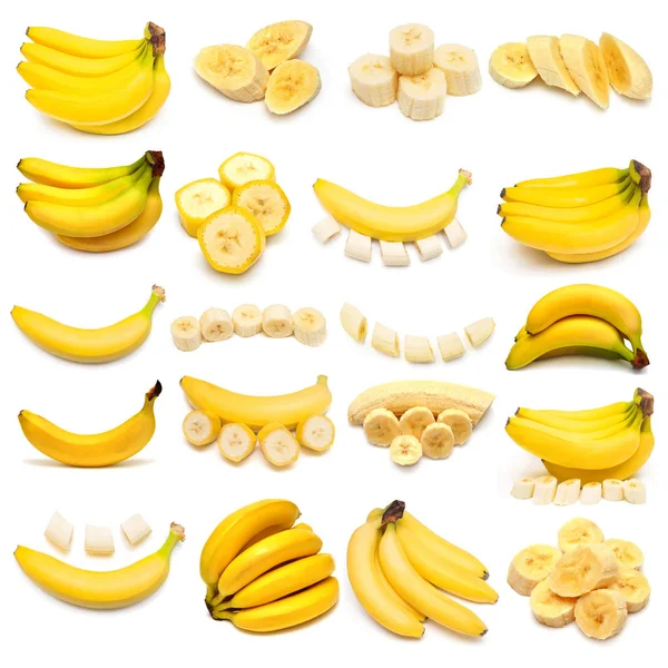 Collection of bananas bunches and slices