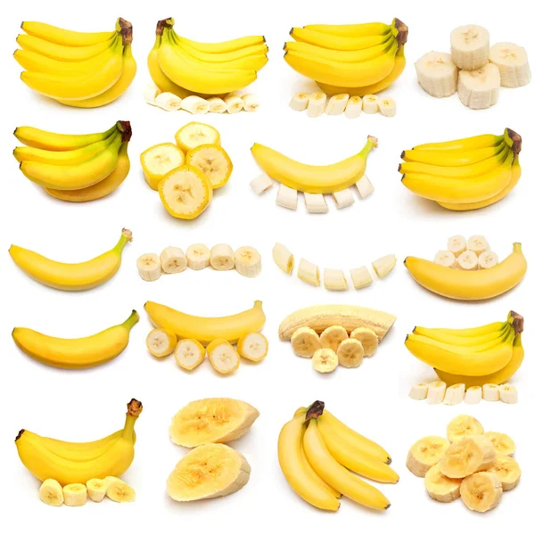 Collection of bananas bunches and slices — Stock Photo, Image