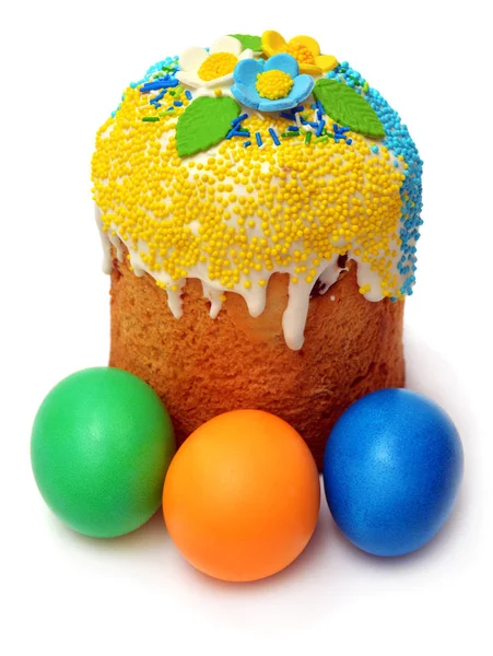 Easter cake with colorful eggs — Stock Photo, Image