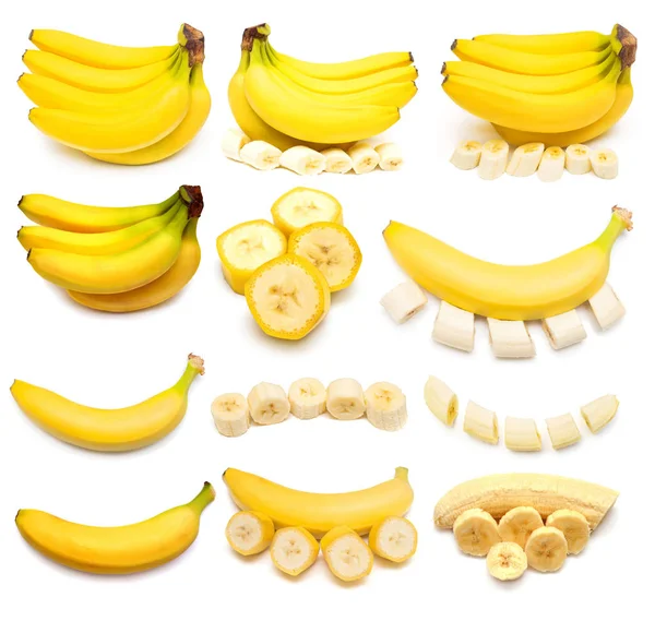 Collection of bananas and slices — Stock Photo, Image