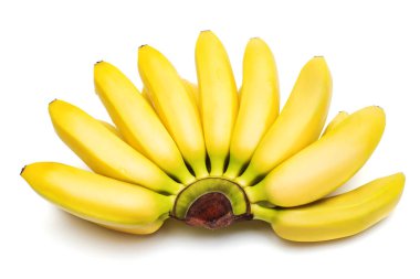 Beyaz arka plan üzerinde izole bebek muz demet. Düz yatıyordu, en iyi görünümü