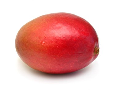 Mango meyve kırmızı ve beyaz arka plan üzerinde tamamen izole.