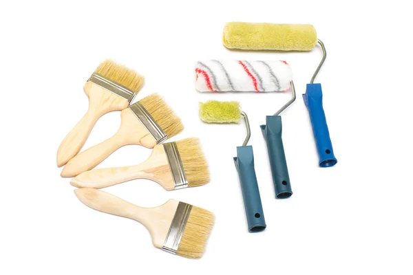 Creative Concept Comparing Brushes Rollers Paint Flat Lay Top View — Stock Photo, Image