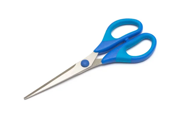 Scissors Blue Isolated White Background Flat Lay Top View — Stock Photo, Image