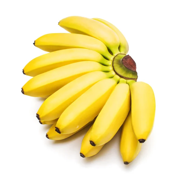 Bunch Baby Bananas Isolated White Background Flat Lay Top View — Stock Photo, Image