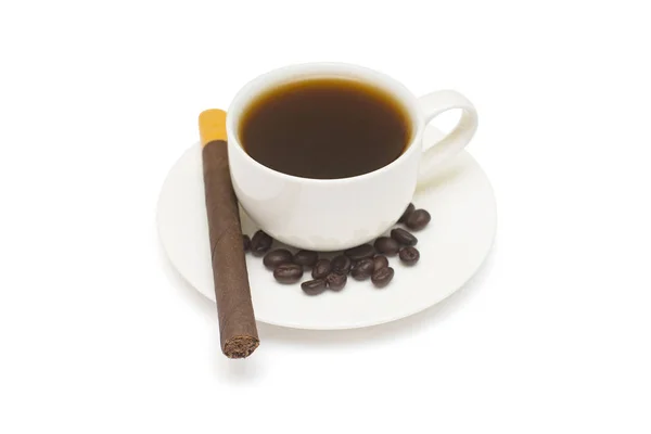 Brutal Concepto Negocio Taza Café Con Frijoles Cigarros Aislados Sobre — Foto de Stock