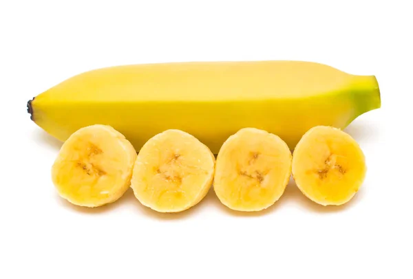 Rebanadas Plátano Bebé Todo Aislado Sobre Fondo Blanco Asiento Plano —  Fotos de Stock