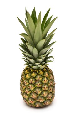 Beyaz arka planda tamamen izole edilmiş ananas. Yaratıcı tropikal 