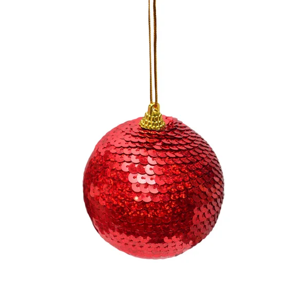 Red christmas ball isolated on white background. Flat lay, top v — Stock Photo, Image