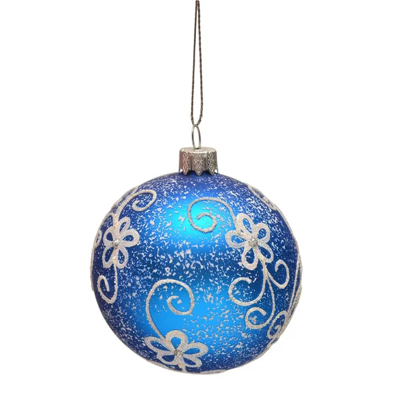 Blue christmas ball with beautiful decoration isolated on white — Stock Photo, Image